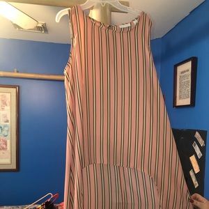 Striped pink dress with black and white stripes